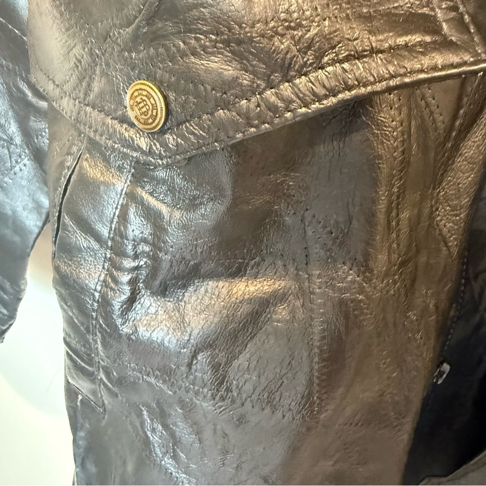 Vintage Black Leather Trench Duster Coat - Picture 9 of 11